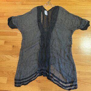 Transparent weave tunic top in Black and Gray, 100% Silk, Made in Nepal